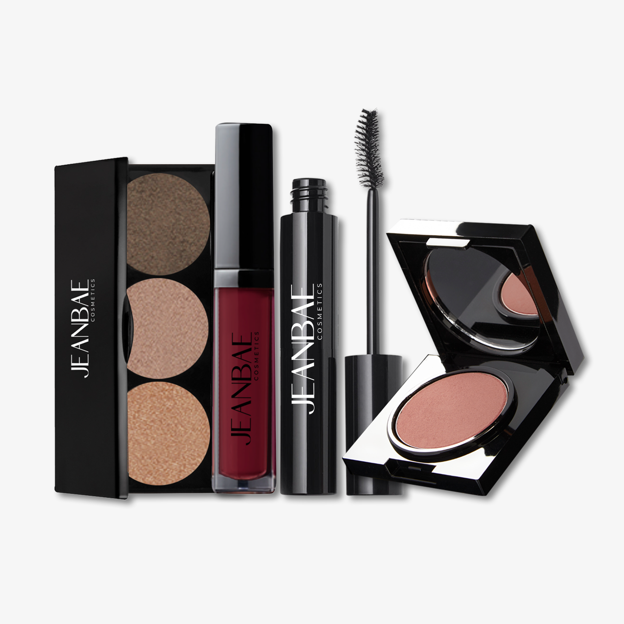JEANBAE's Power Pop Set features the XLXL Mascara, Blusher, Liquid Velvet Lipstick in Caliente, and 3 Well Eyeshadow Palette in Naked.  FEATURES Limited edition skincare set Full-size items Cruelty-Free